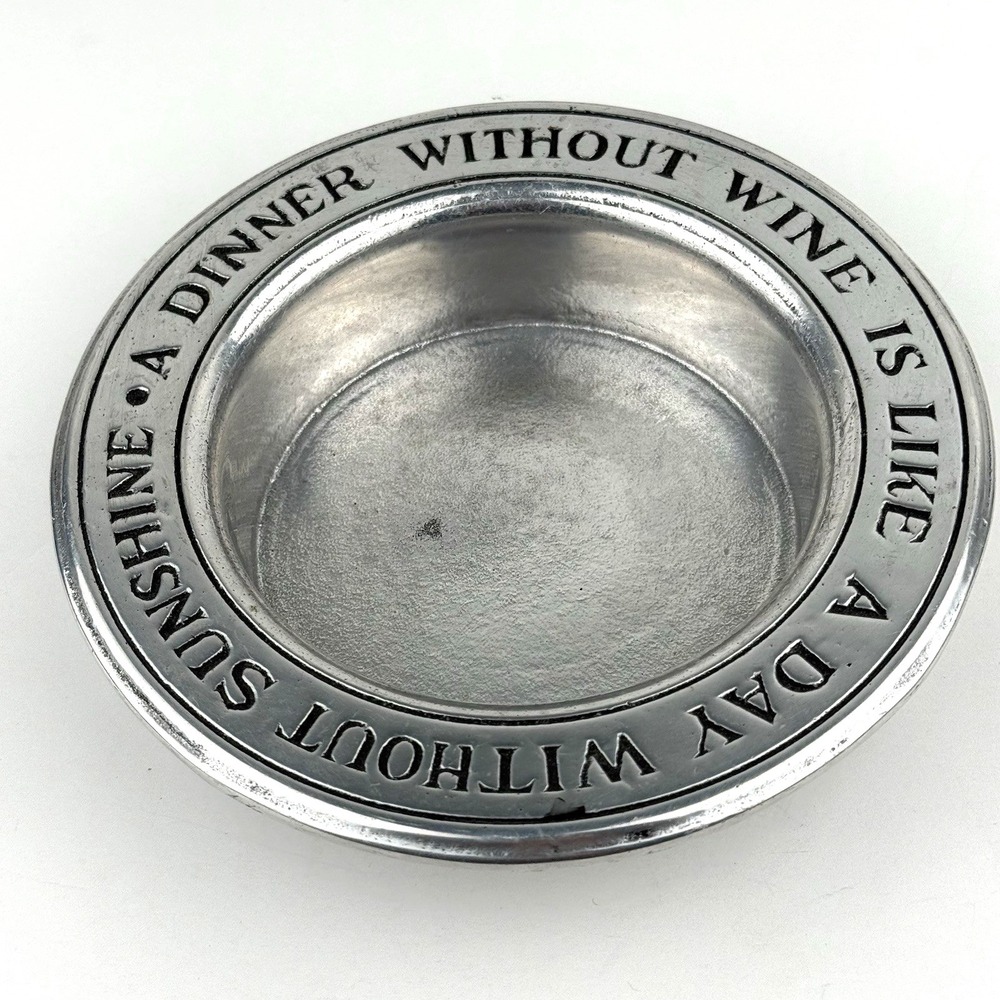 Vtg Pewter Wine Bottle Holder Coaster Rest 6.75" Dish Dinner Serving Quote Plate